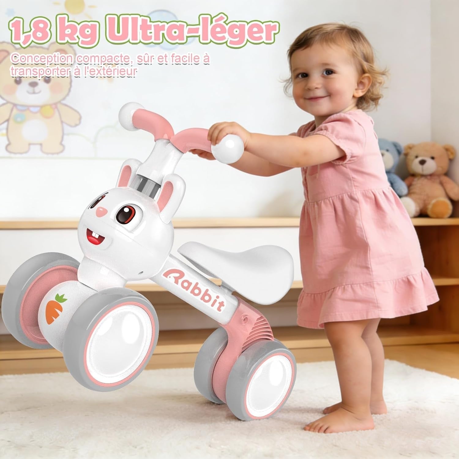 Baby Balance Bike Toddler Ride On Trike Walker No Pedals 10-36 Months Rabbit
