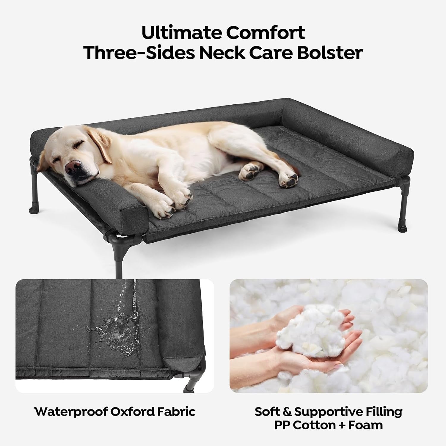 Large Elevated Dog Bed 107x76cm Cooling Mesh Washable