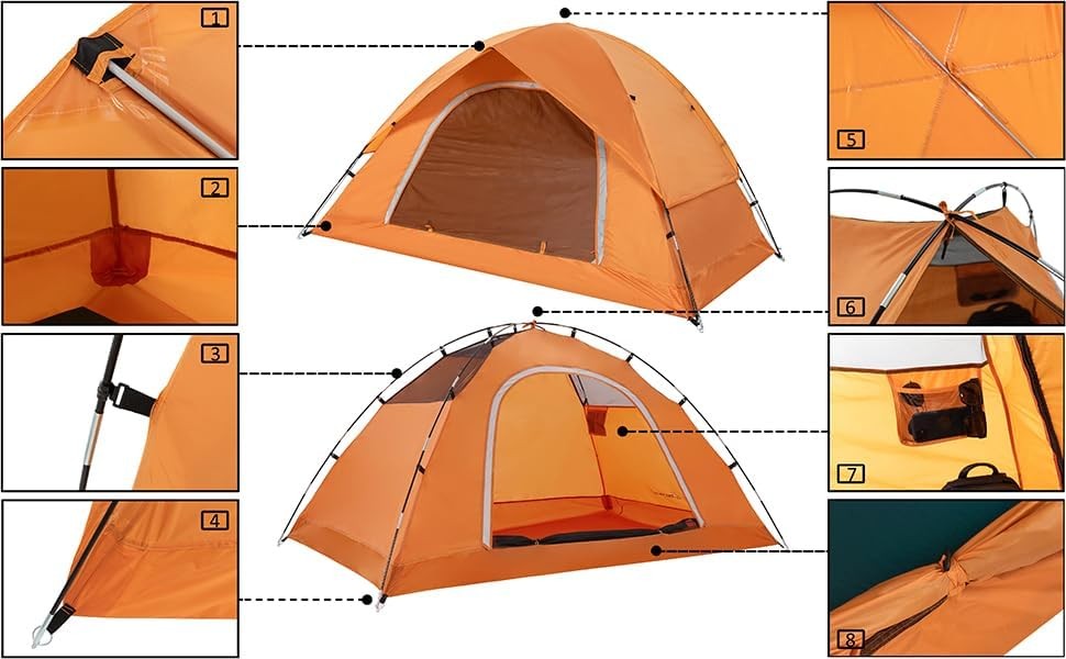Clostnature 2-Person Waterproof Camping Tent Lightweight Dome