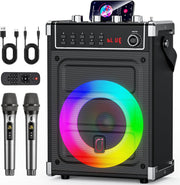 Karaoke Machine with 2 Wireless Mics Bluetooth 5.3 LED Speaker