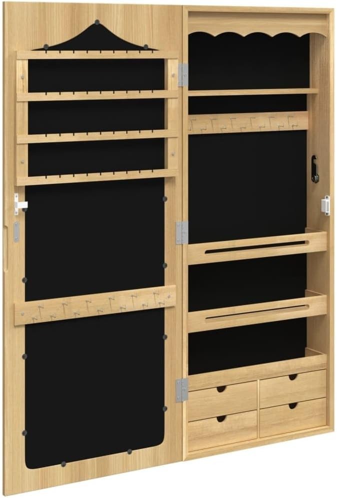 Wall Mounted Mirror Jewelry Cabinet Lockable Storage with Drawers 90cm
