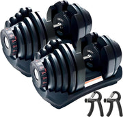 Auto Dial Adjustable Dumbbells Pair 5–40kg With Base & Hand Grippers