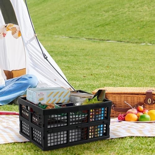 4 Pack Foldable Storage Crates Stackable Plastic Boxes 34L