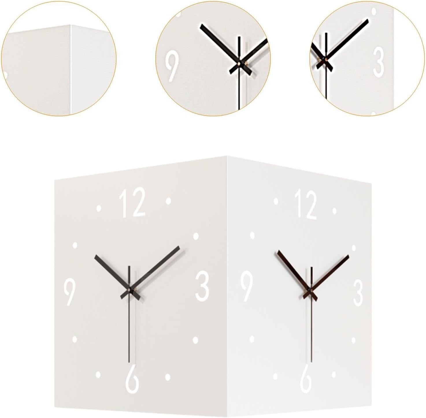 Double Sided Corner Wall Clock Modern Silent Cube Design for Hallway Office