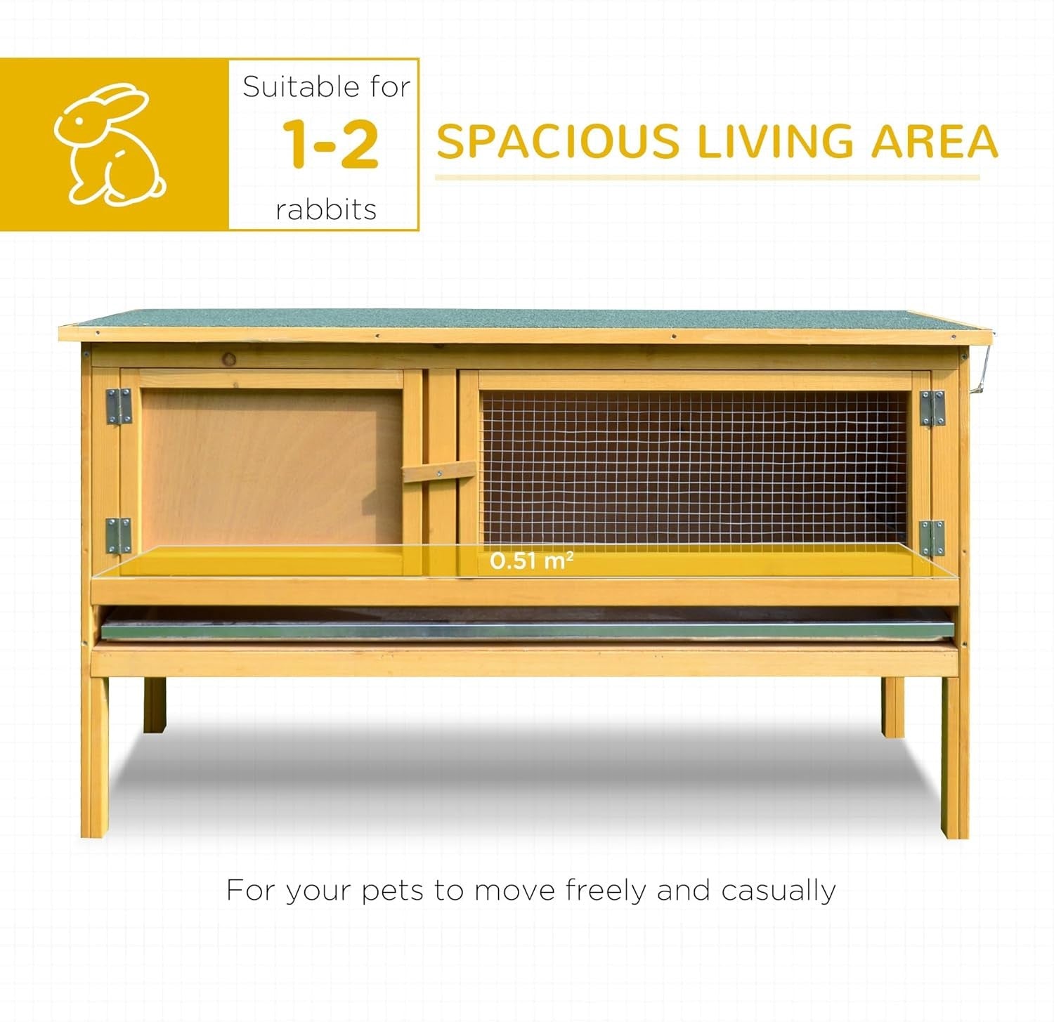 Outdoor Rabbit Hutch Wooden Bunny Cage Hinged Top Slide Out Tray