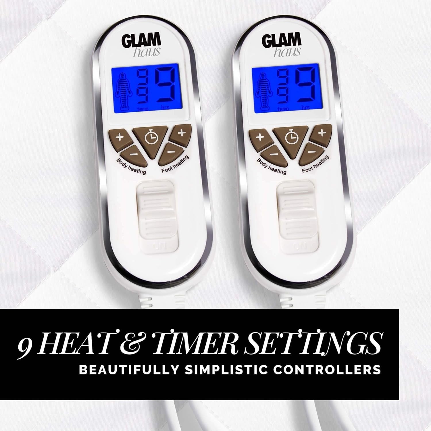 Double Electric Heated Underblanket White Fitted Quilted Dual Control Washable