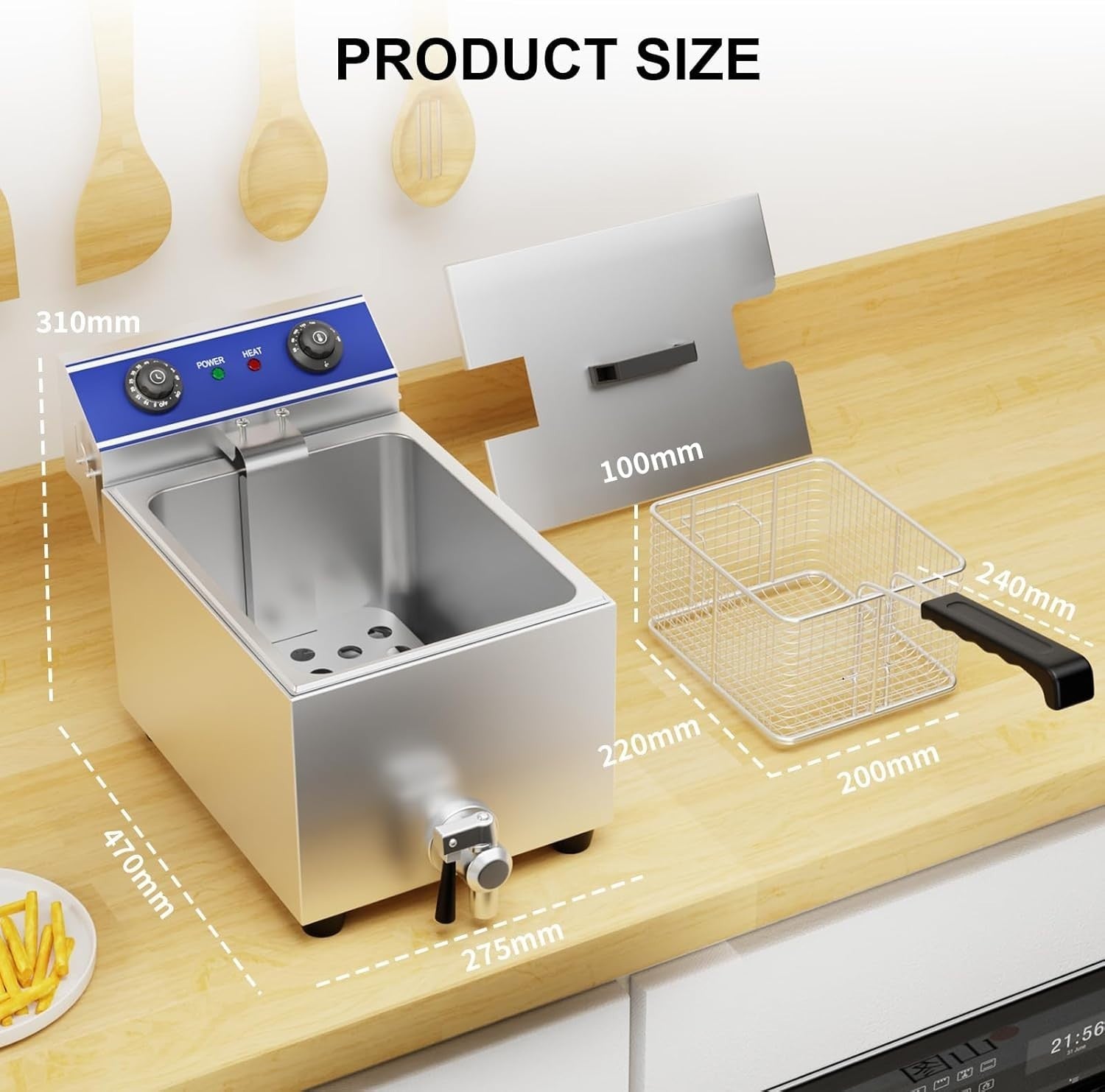 6L Commercial Deep Fat Fryer 2500W Stainless Steel Timer Countertop