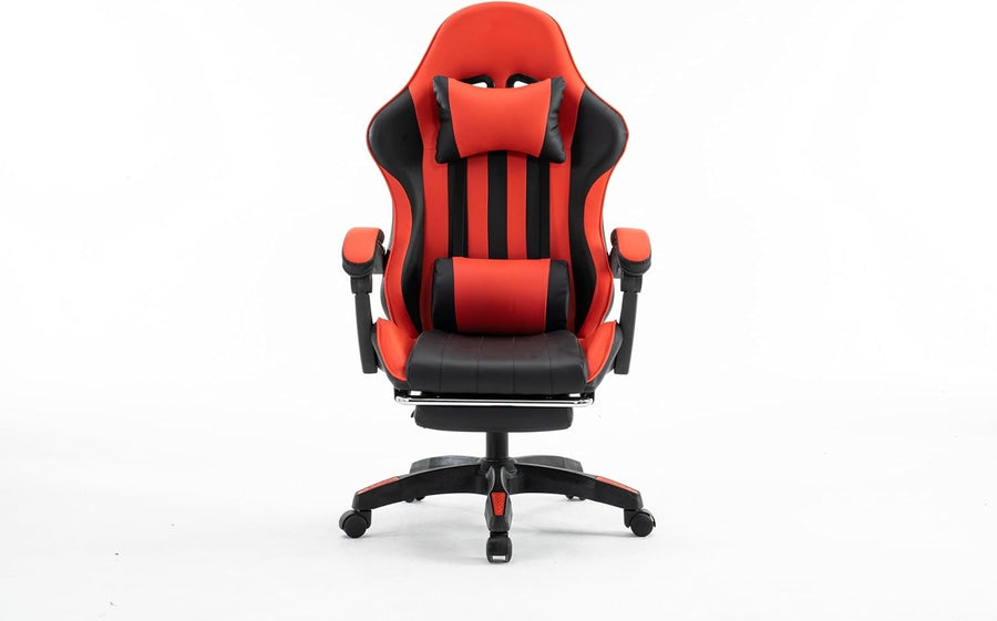 Red PU Leather Gaming Chair Office Desk Swivel PC Recliner Footrest Padded Seat