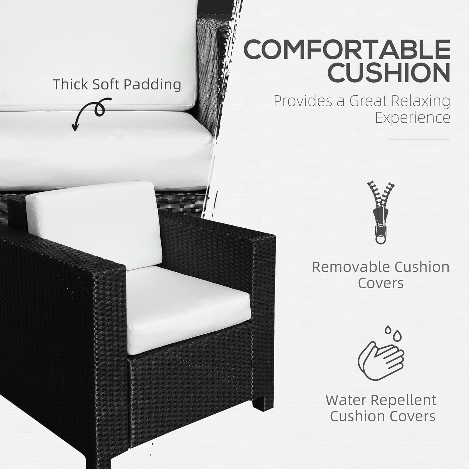 Rattan Garden Armchair with Cushion Black Outdoor Patio Lounge Single Seater