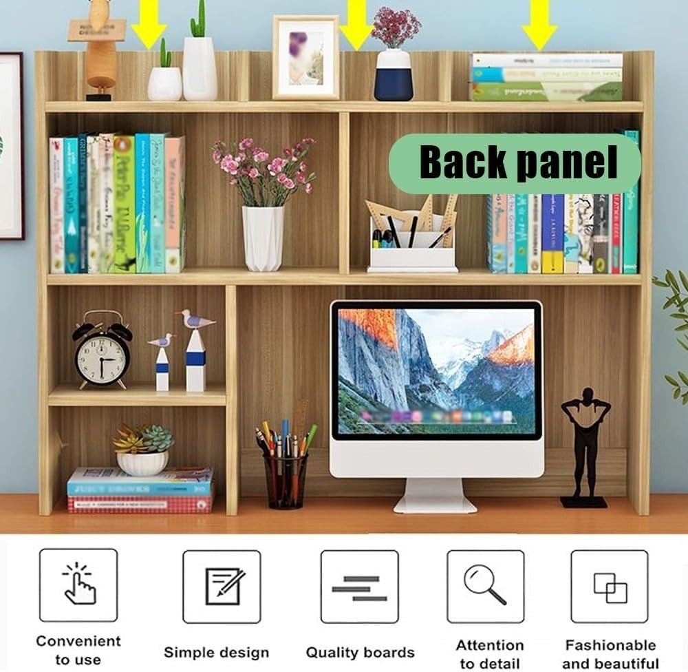 Brown Desk Hutch Bookshelf Organizer | 9-Grid Desktop Storage Shelf 90cm