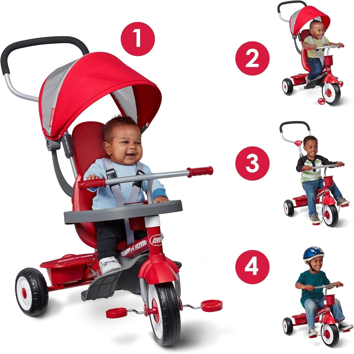 4 in 1 Toddler Tricycle Push Trike Parent Handle Adjustable Seat Red