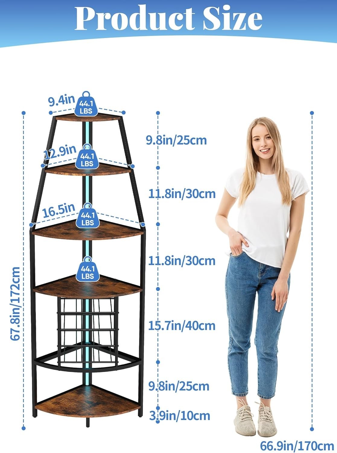 6-Tier Corner Wine Rack with LED Lighting | Bottle & Glass Storage Home Bar