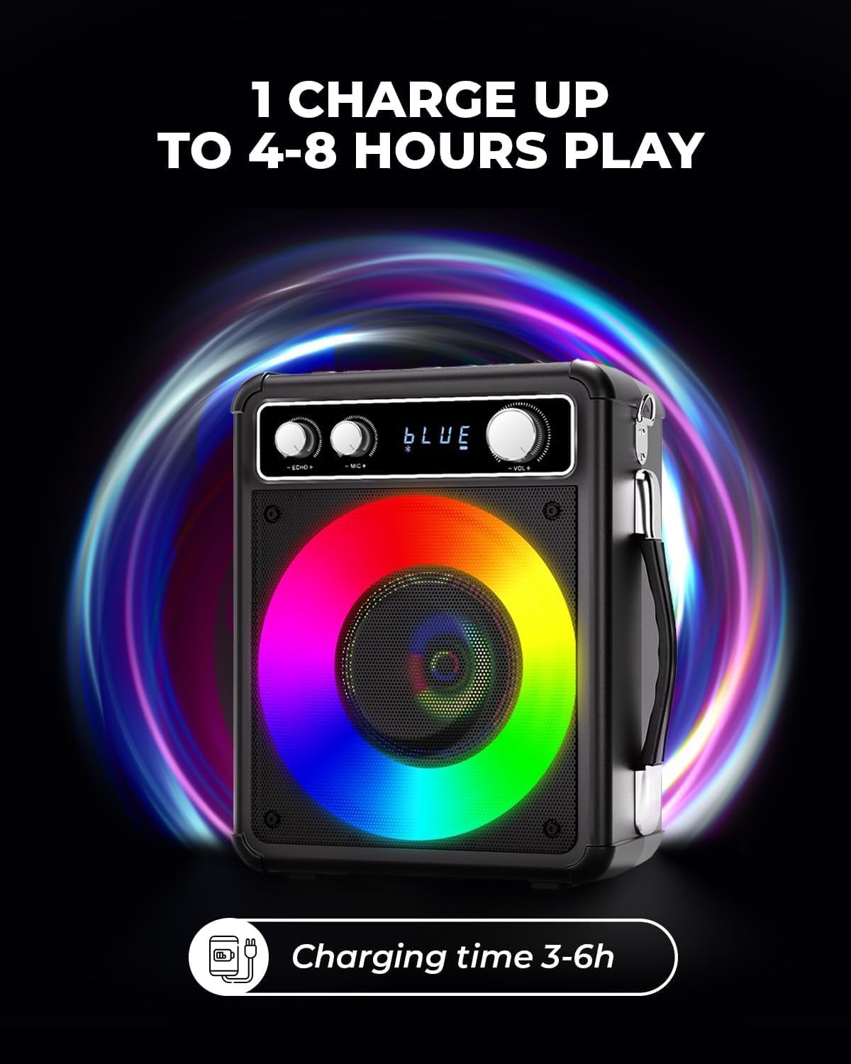 Karaoke Machine with 2 Wireless Mics Bluetooth Speaker LED