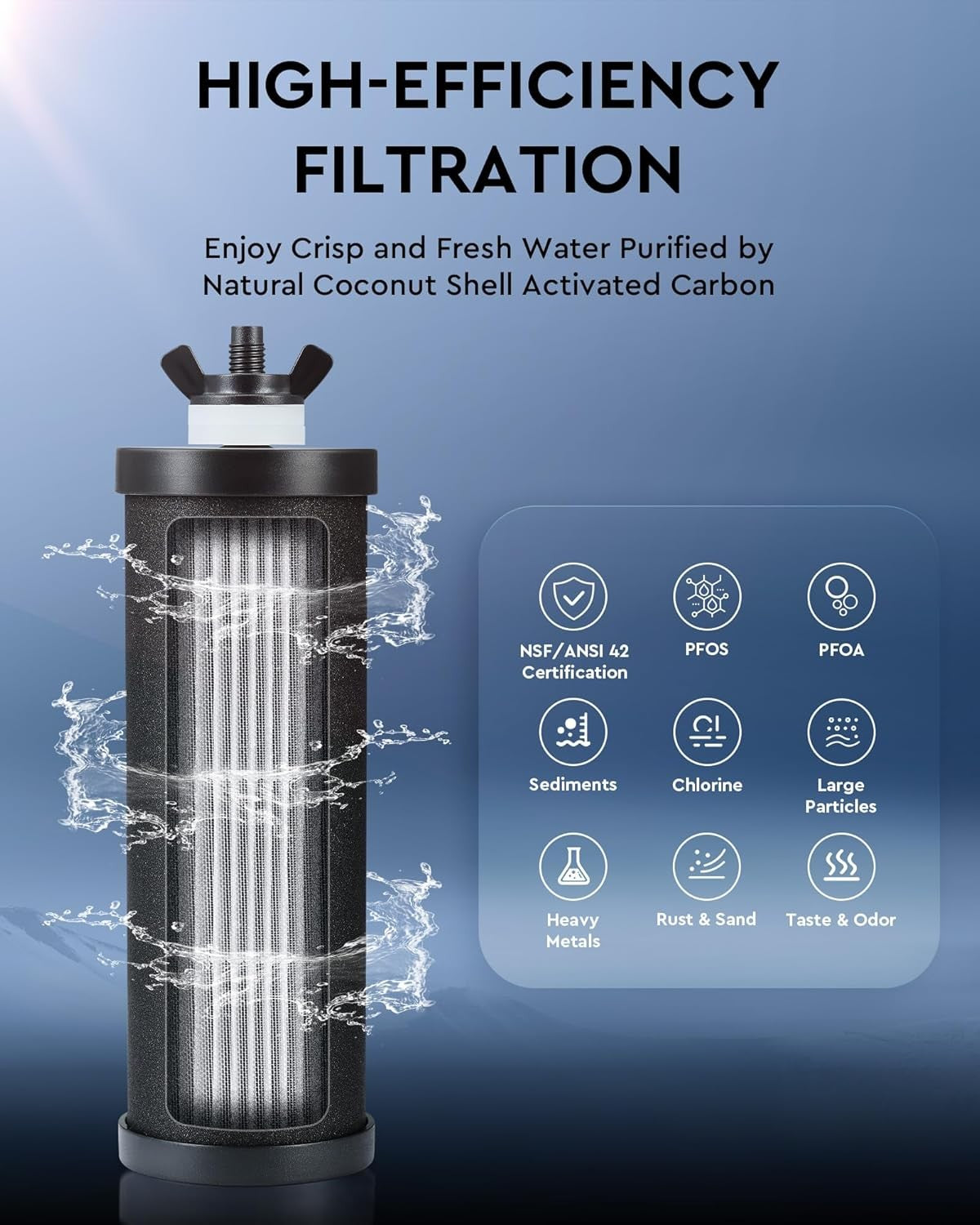 Gravity Fed Water Filter 8.5L Stainless Steel Countertop Purifier Stand