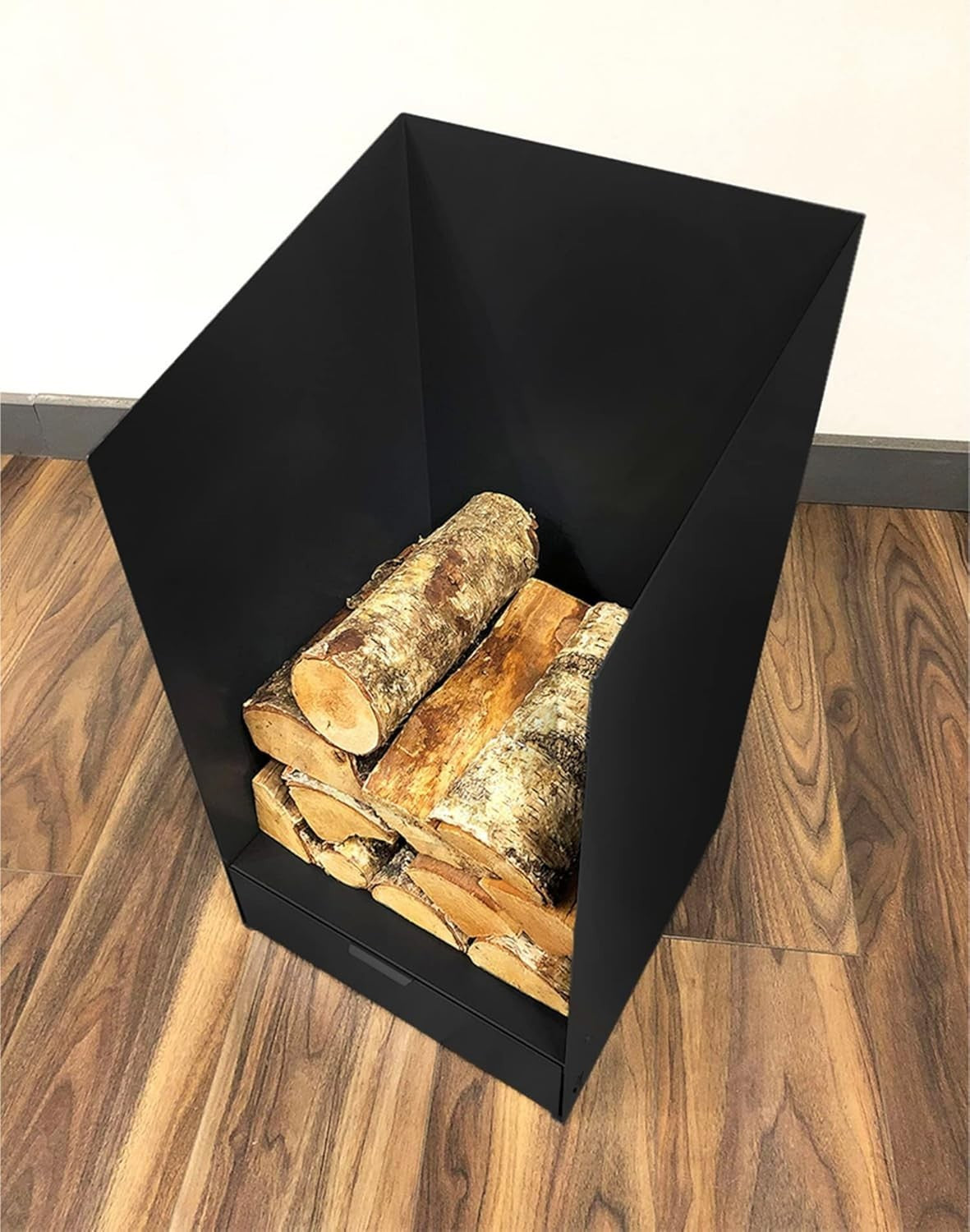 Firewood Log Holder with Drawer – Tall Steel Basket for Indoor Storage