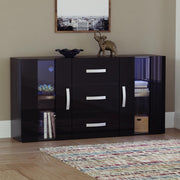 Black LED Sideboard Cabinet RGB Lights 3 Drawers 2 Doors Modern Unit