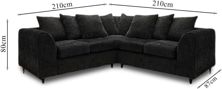 Black Chenille 2C2 Corner Sofa – Modern 5 Seater Scatter Back Couch