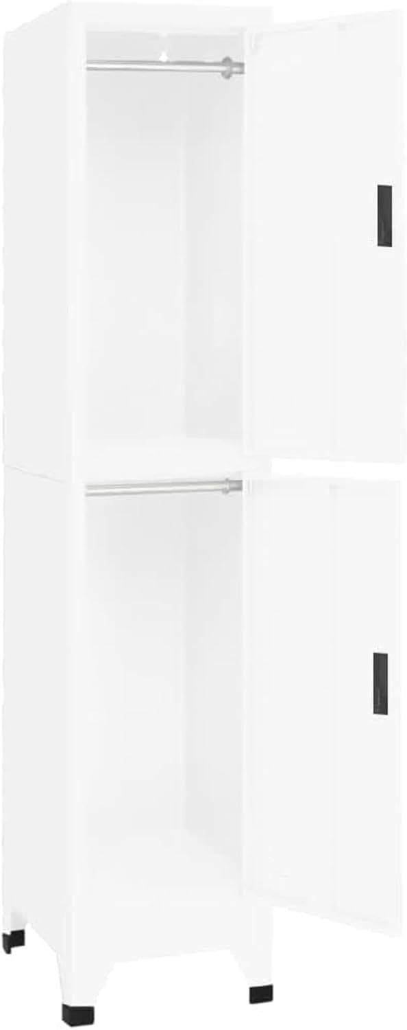 White Metal Locker Cabinet 2 Door Lockable Storage Cupboard Office Gym 180cm
