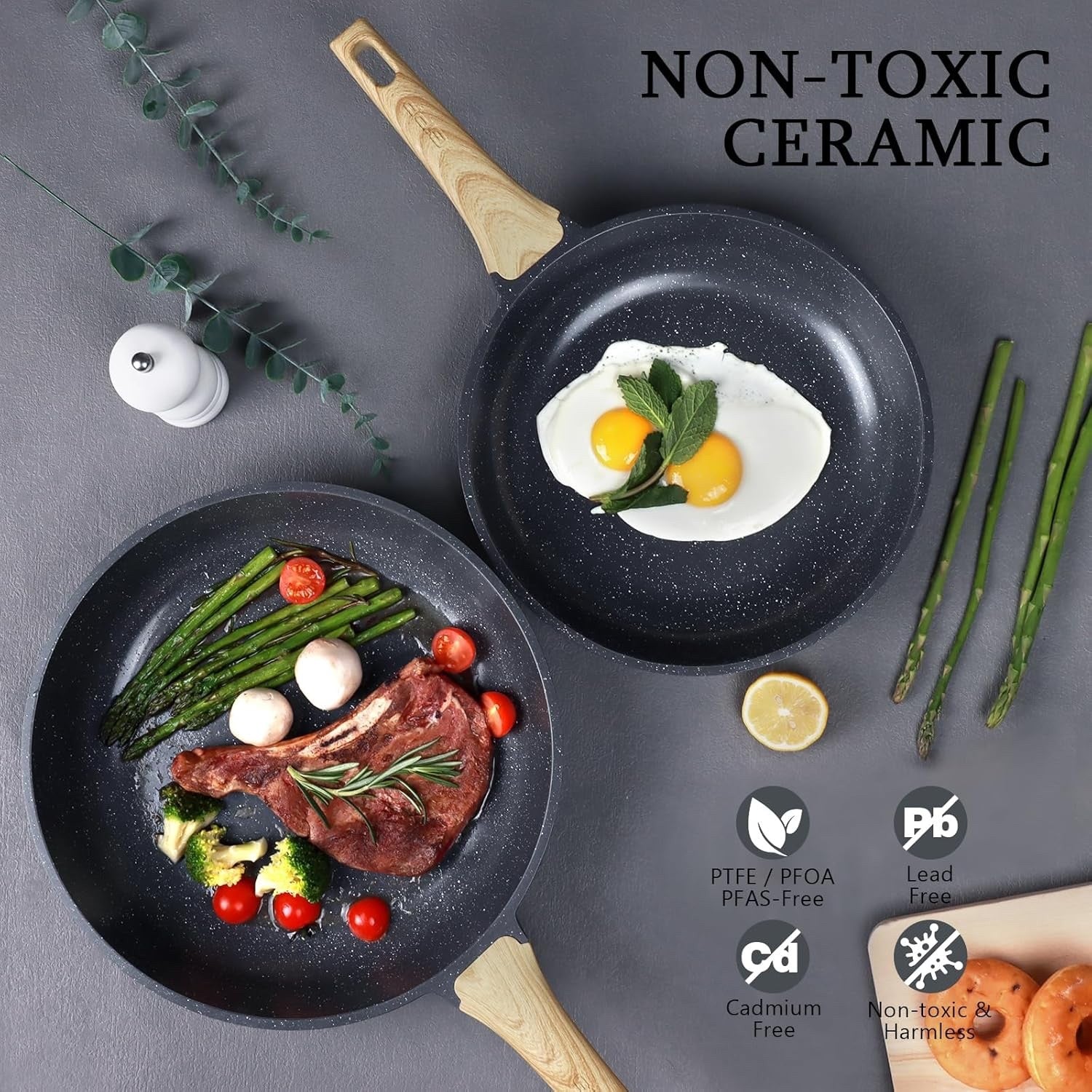 17pcs Grey Granite Non Stick Induction Safe Cookware Set Ceramic Pots Pans