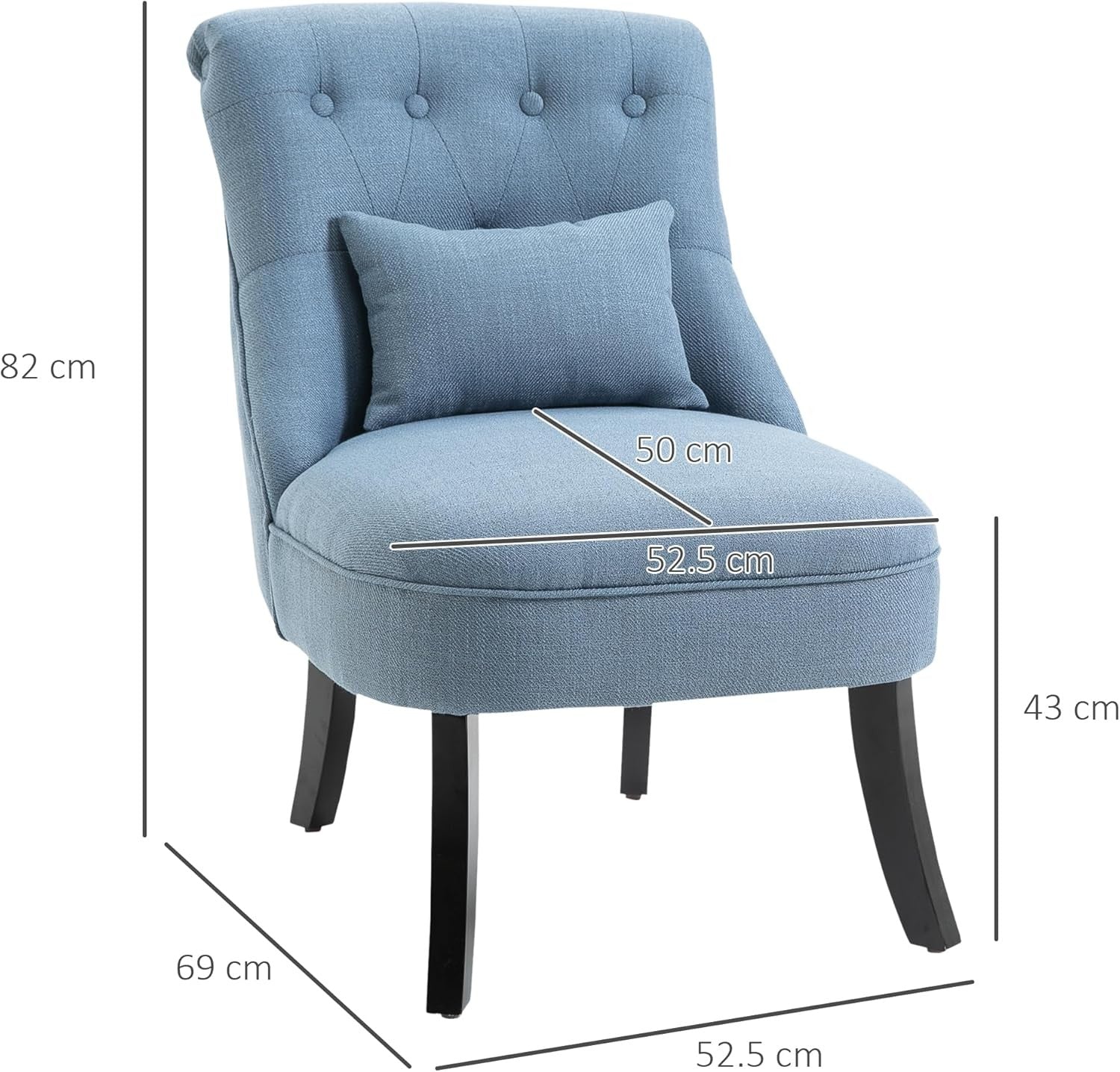 Blue Linen Accent Tub Chair Button Tufted Armless Lounge Chair