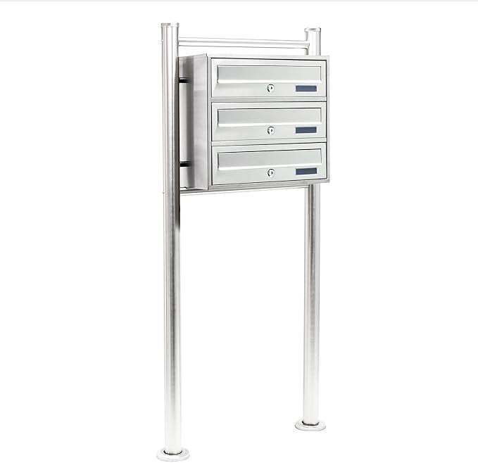 Outdoor Multi Slot Stainless Steel Letterbox Cluster 3 Mailboxes Secure Post