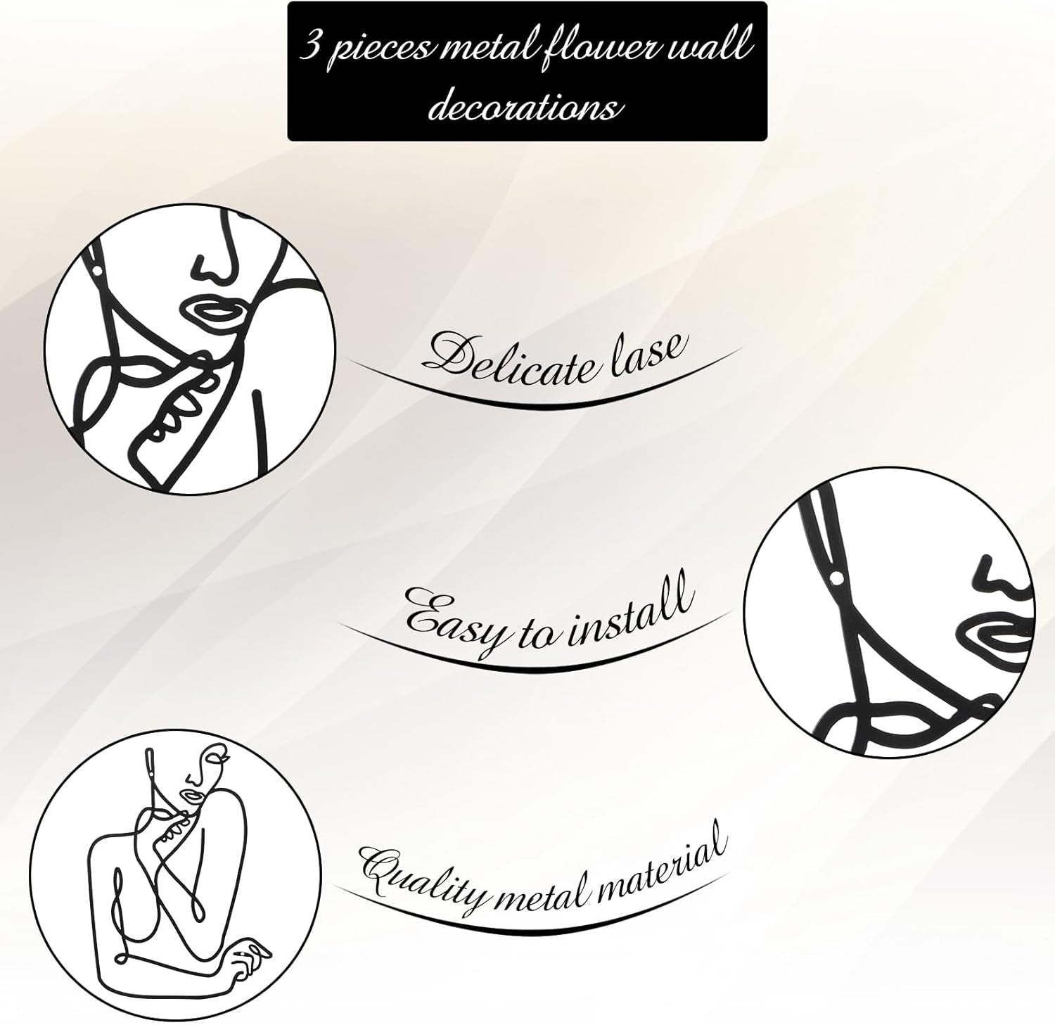 3Pcs Metal Wall Art Minimalist Abstract Woman Line
