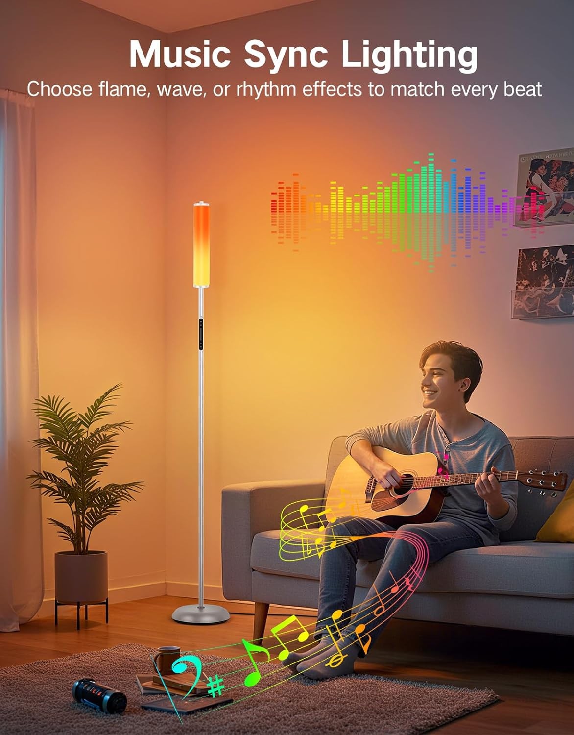 RGB Corner Floor Lamp Smart LED 1500LM App Remote Music Sync