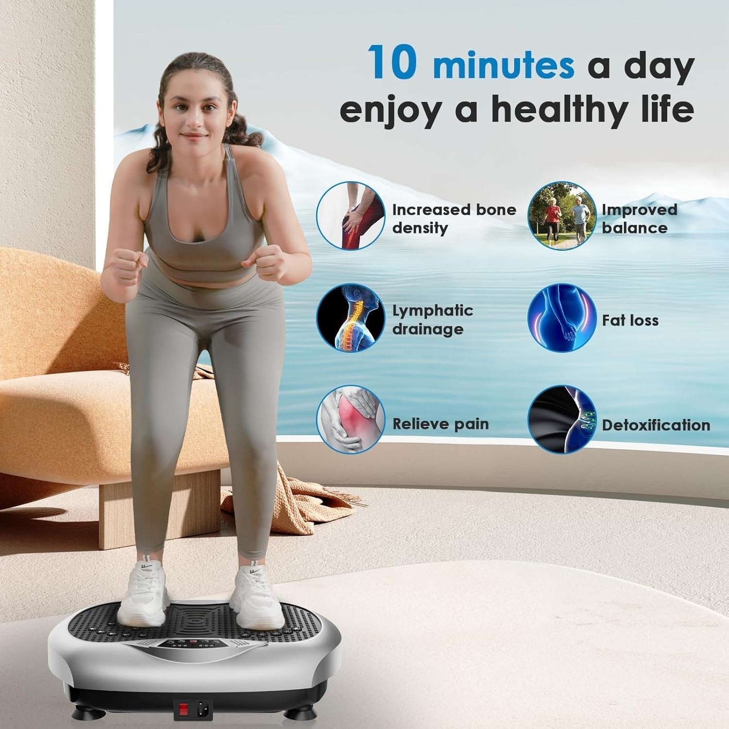 Metallic Silver Vibration Plate Exercise Machine Pilates Bar 350lb Home Gym
