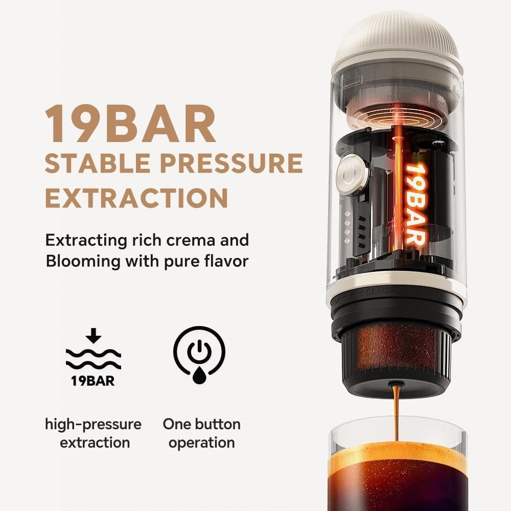 3-in-1 Portable Espresso Maker 19Bar Travel Coffee Machine USB-C Heat & Brew