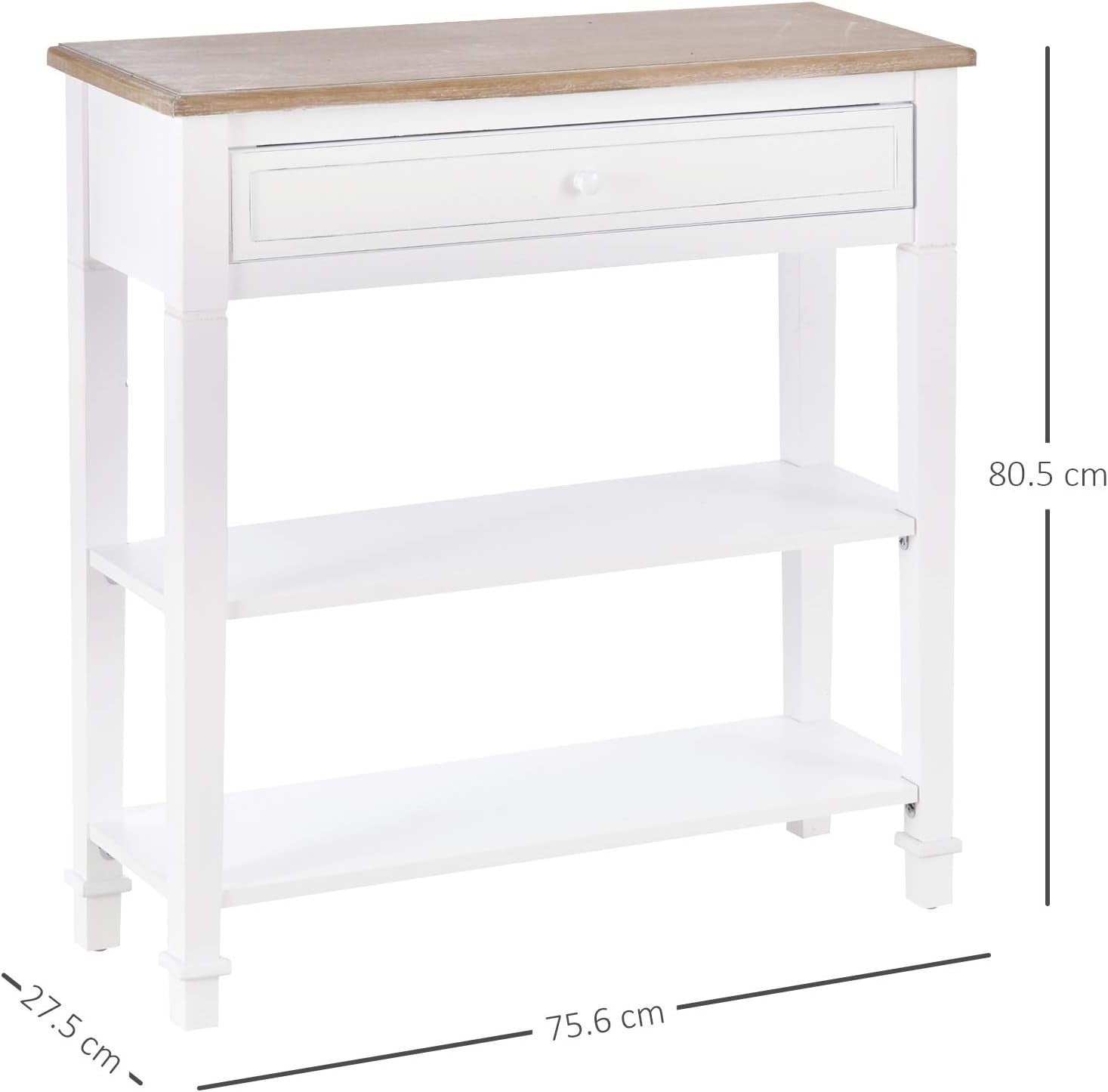 White Slim Console Table with Drawer & 2 Shelves – Hallway Entry Storage