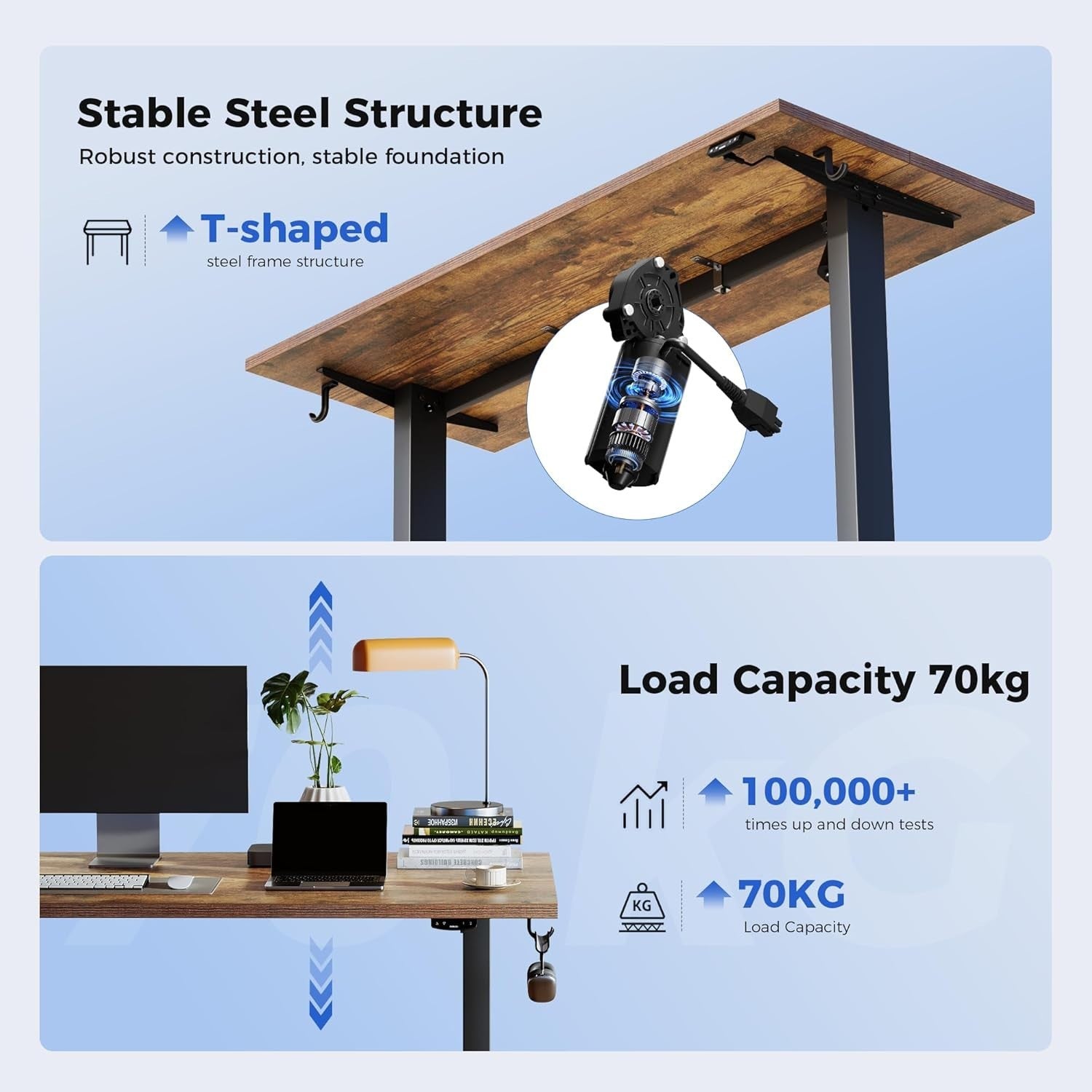 Electric Height Adjustable Standing Desk 100x60cm Sit Stand Table Brown