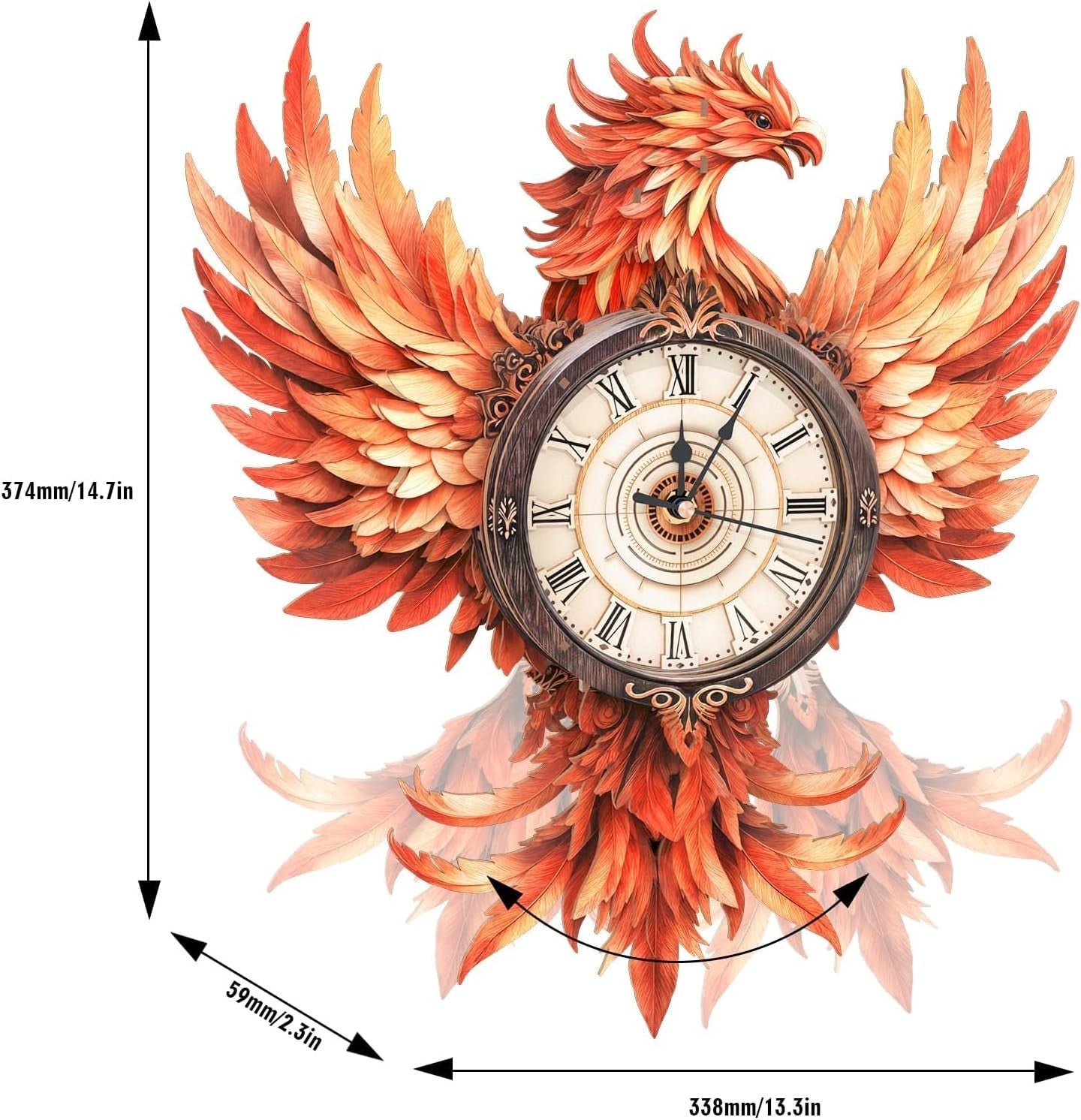 3D Wooden Phoenix Wall Clock Puzzle - Mechanical Art, Home Decor