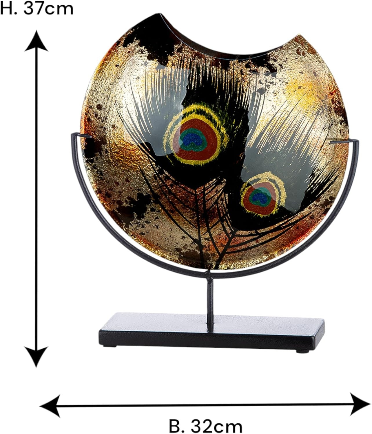 Art Glass Decorative Vase on Metal Stand 37cm – Luxury Modern Home Decor