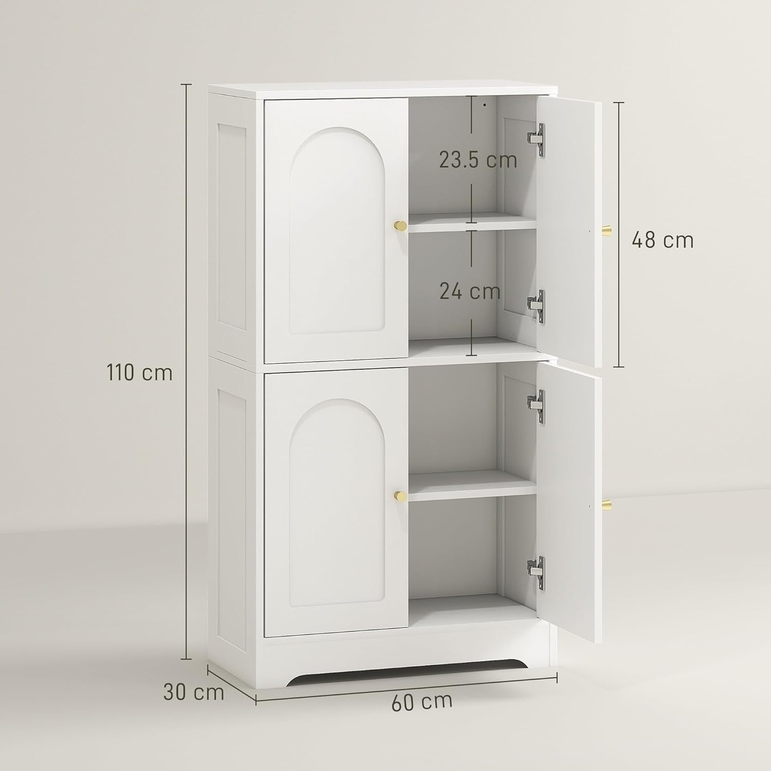 White 4 Door Kitchen Cupboard Freestanding Cabinet with Adjustable Shelves 110cm