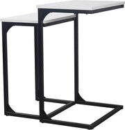 Set of 2 MDF Wood Side Tables Metal Frame Nightstands White Bedroom Storage