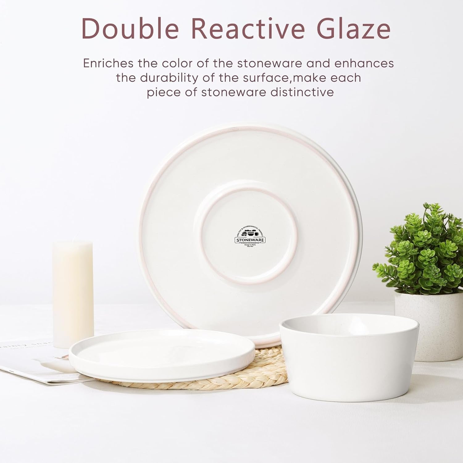 12pc Stoneware Dinnerware Set Plates Bowls Handmade Speckled White