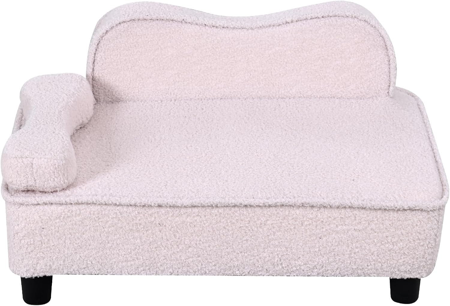 Pet Sofa Bed Teddy Velvet Dog Cat Couch w Wood Base Beige