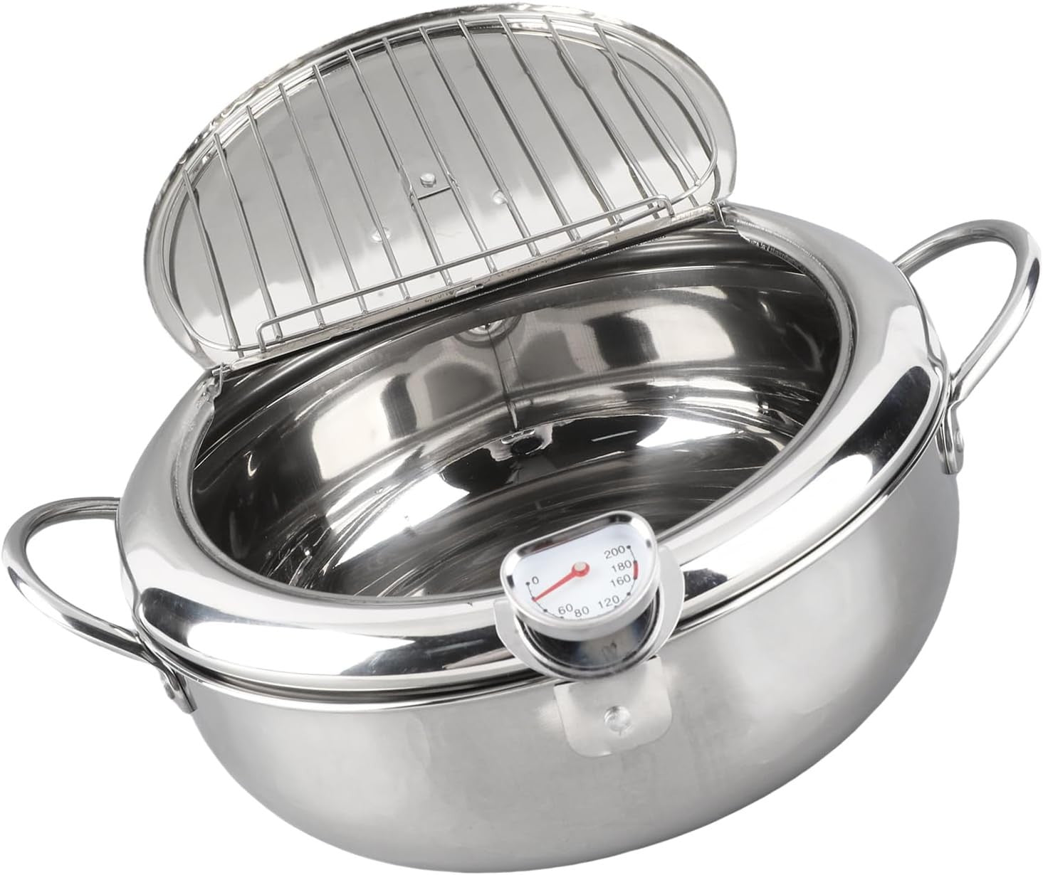 Japanese Tempura Deep Fryer Pot 24cm Stainless Steel With Thermometer