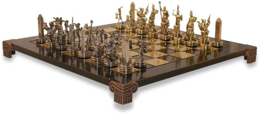 Luxury Greek Statue Chess Set | Zinc Gold & Silver Pieces | 36cm Raised Board