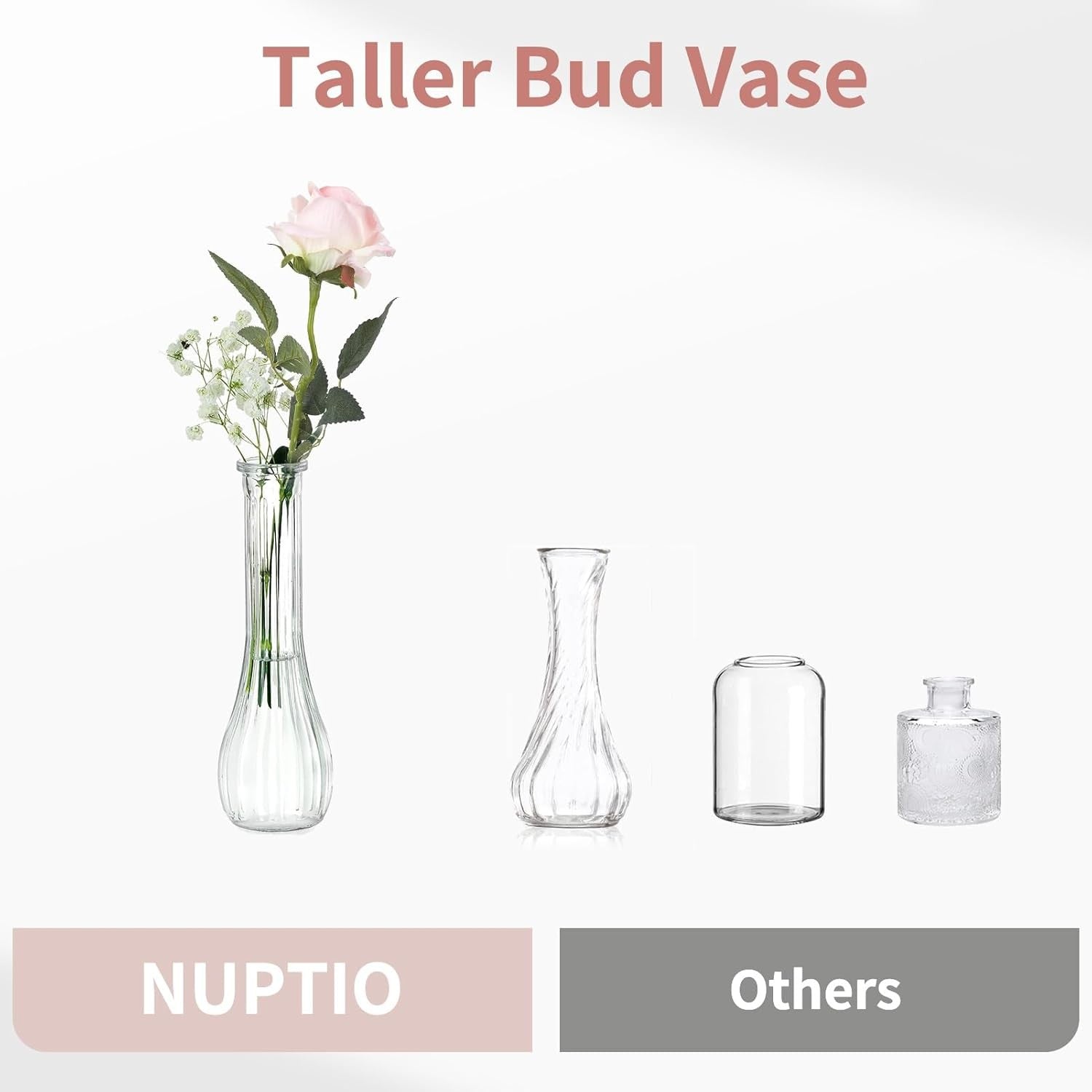 Clear Glass Bud Vase Set of 12 Tall Ribbed Flower Vases Wedding Table Decor