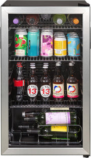 Under Counter Drinks Fridge Stainless Steel Glass Door LED Cooler 93L 48 Can