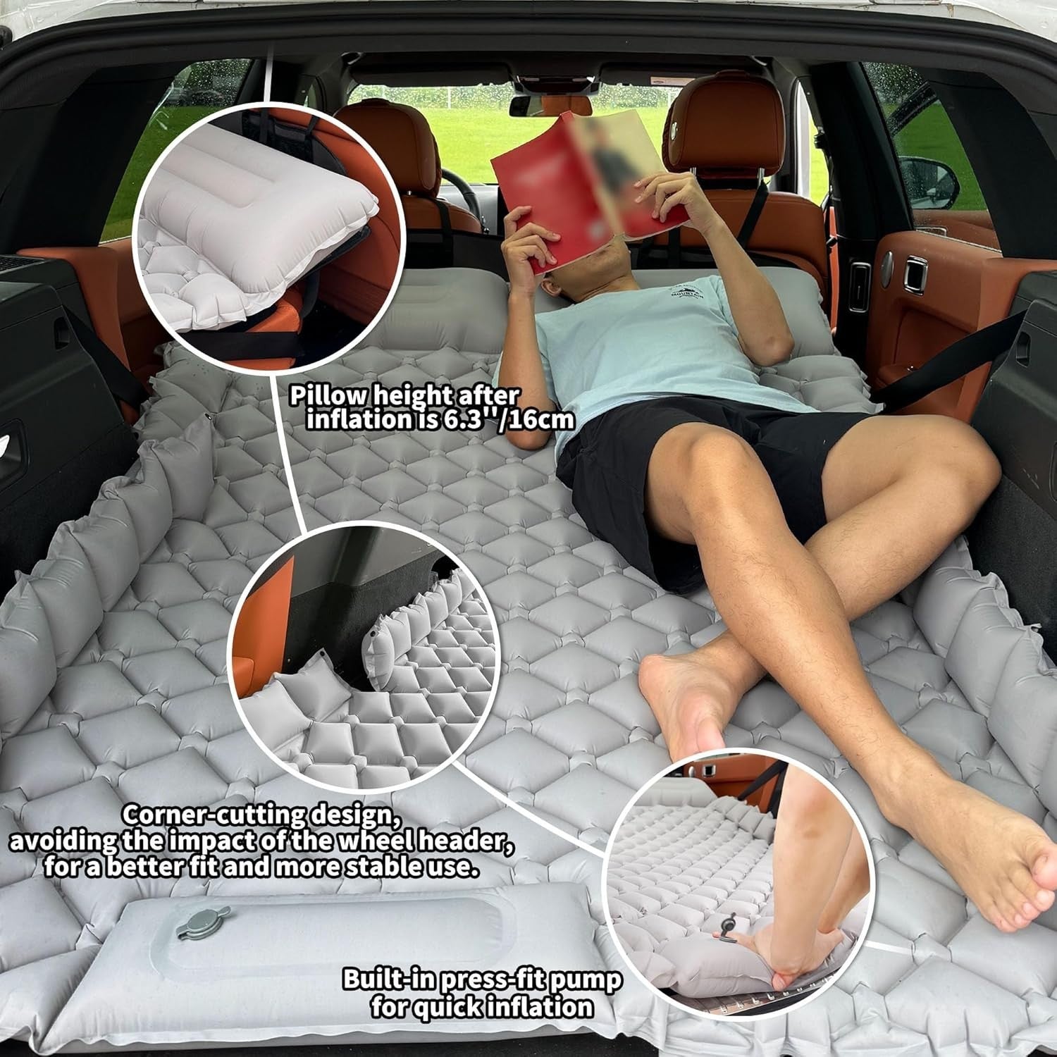 2-Person Inflatable Car Mattress with Foot Pump & Waterproof Travel Bed.