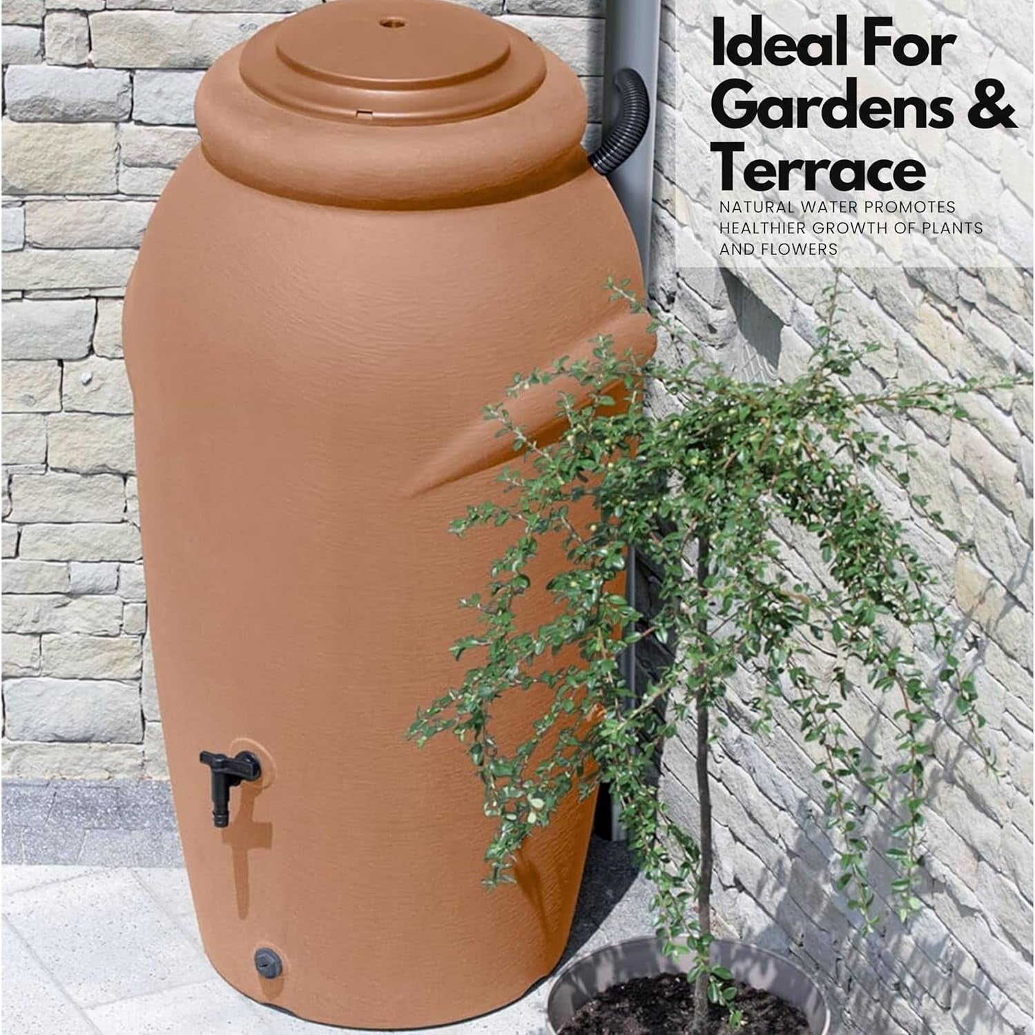 210L Amphora Water Butt With Tap Diverter Bio Cleaner Terracotta Garden