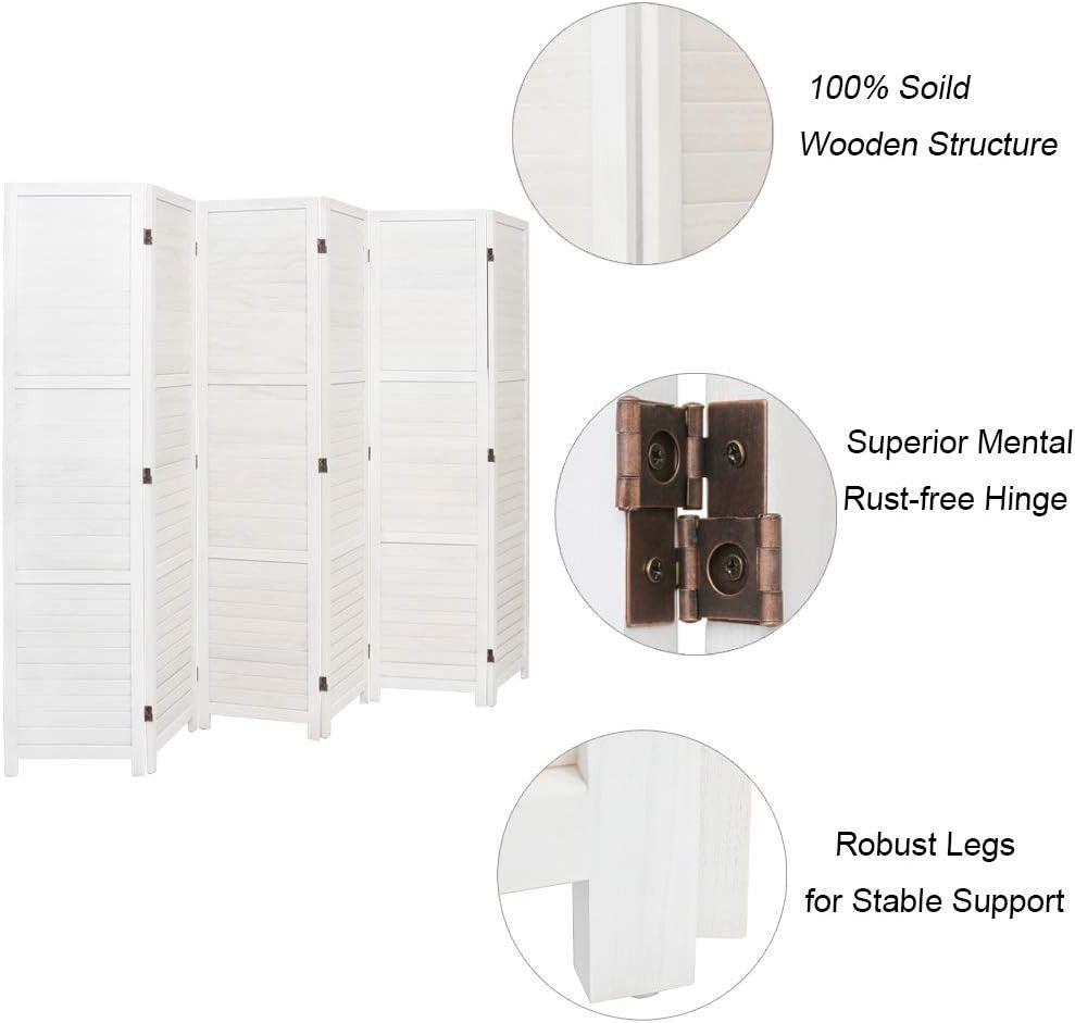 White 6 Panel Wooden Folding Room Divider Privacy Screen 240x170cm Home Office
