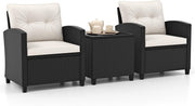 3PC Rattan Garden Bistro Set Chairs Table Cushions Outdoor Patio Lounge