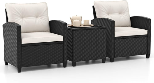 3PC Rattan Garden Bistro Set Chairs Table Cushions Outdoor Patio Lounge