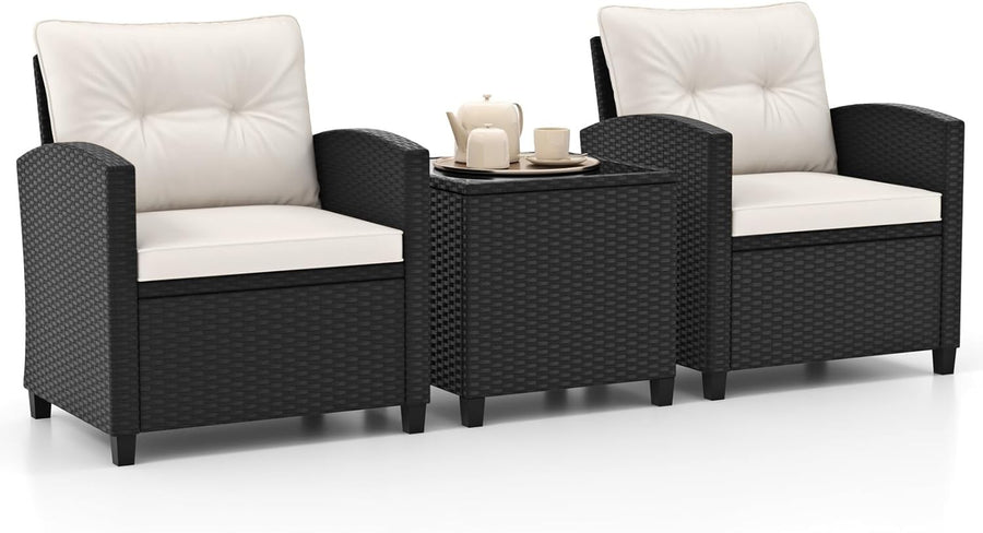 3PC Rattan Garden Bistro Set Chairs Table Cushions Outdoor Patio Lounge