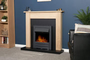43" Oak Black Wall Electric Fireplace Suite 2kW Heat LED Flame Flat Wall