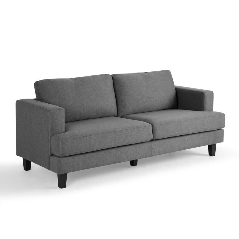 3 Seater Sofa Dark Grey Linen Fabric | Foam Cushions & Square Arm Design