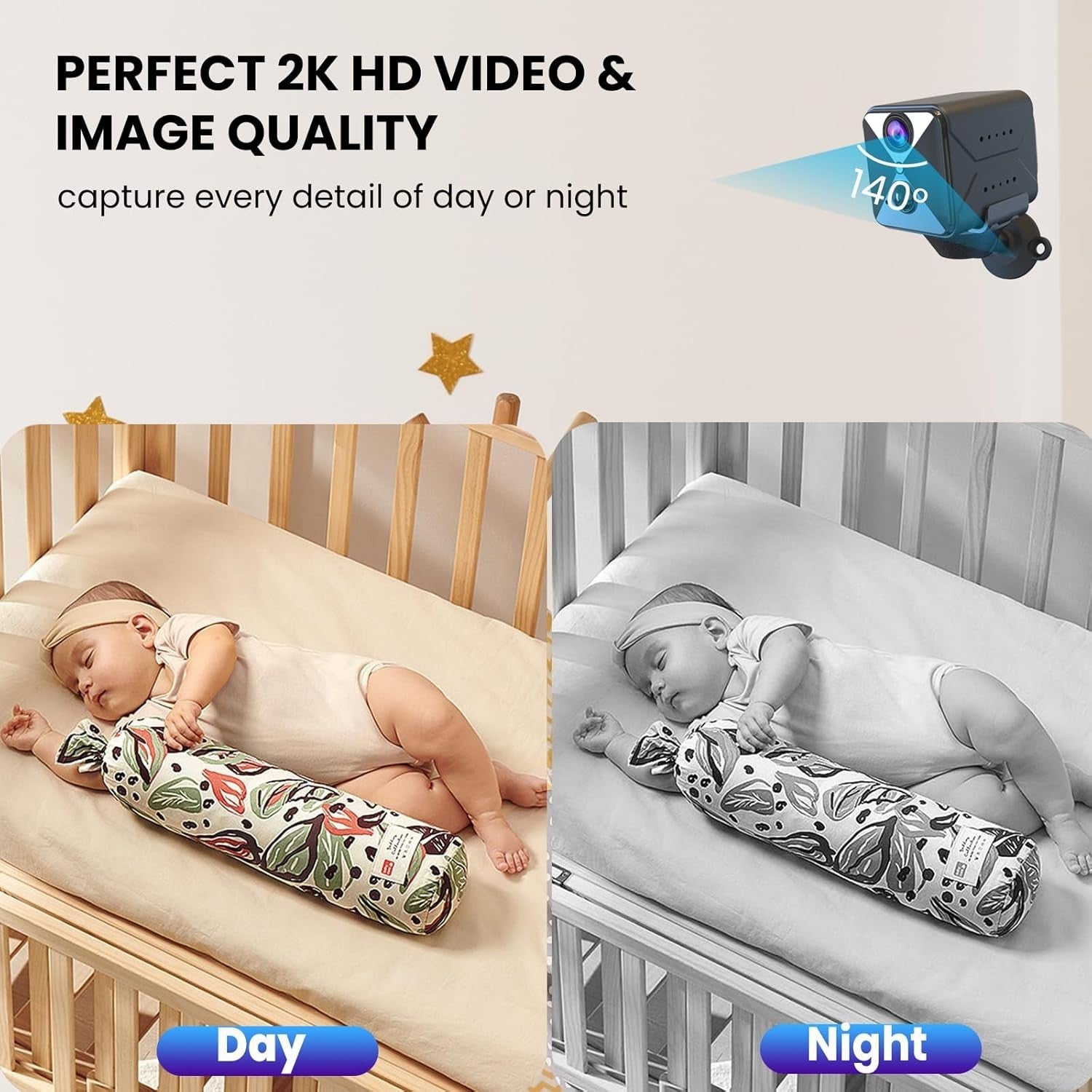2K Mini WiFi Security Camera Wireless Night Vision Motion Detection